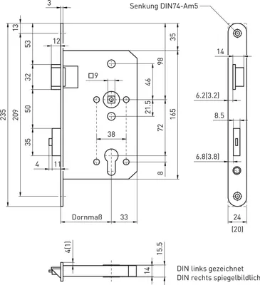 Produktbild von BMH Fluchttürschloss 6128 2-flg. Funktion B/EN 1125, rechts, Edelstahl