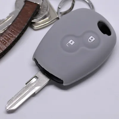 Produktbild von Auto Schlüssel Silikon Schutz Hülle Grau kompatibel mit Dacia Dokker Sandero Duster Lodgy Logan Renault Clio Twingo 2 Tasten Funk Fernbedienung