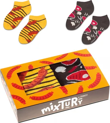 Produktbild von 2 Paar Kurze Lustige Socken für Kinder 30-35, Grillmuster Essenssocken