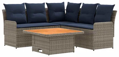 Image de Ensemble de meubles vidaXL, 4 pièces, gris et bleu marine, en résine tressée (PE)