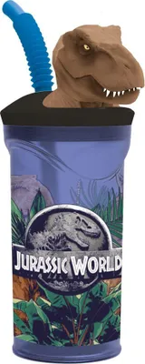 Produktbild von Trinkbecher Jurassic World mit 3D Figur und Trinkhalm 360ml