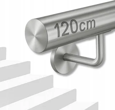 Immagine prodotto di Ringhiera per scale - Corrimano per scale - 120 cm - Acciaio inox - Per interni ed esterni - Senza traverse - Kit di montaggio - Argento
