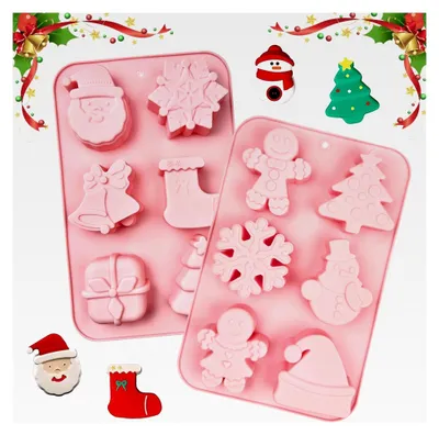 Produktbild von Silikonform Weihnachten, 2 Stück Silikonformen, 6 Hohlräume Silikonform für Weihnachten, zum Backen von Kuchen, Schokolade, Lebkuchen, Gelee und Seife