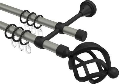 Produktbild von Interdeco Gardinenstange / Vorhangstange Chrom matt / Schwarz, Typ Primus Paolo (Schmiedekugel), 16 mm Ø 2-läufig, 200 cm