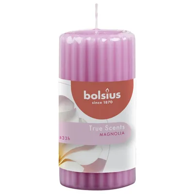 Produktbild von Bolsius True Scents Duft Stumpenkerze geriffelt Magnolie rosa, 12 cm