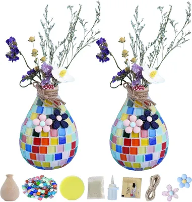Produktbild von DIY Mosaik Vasen Set, 2-teilig, Holz und Glas, für Kinder, Bastelset für Zuhause