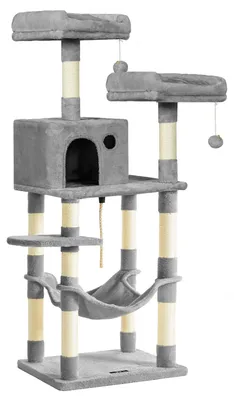 Image de Griffoir Pour Chat, Tour Stable Pour Chat, 2 Perchoirs En Peluche, 143 Cm, Gris Clair Pct15W Lumarko