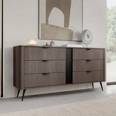 Productafbeelding van Kommode/dressoir TERZO K163 6S, gestreept front, metalen poten, Japandi-stijl