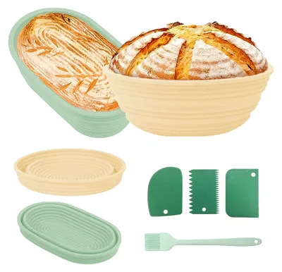 Produktbild von 6 Stück Gärkörbe für Brot, Silikon Brotkörbchen zum Backen, Zubehörset für die Brotherstellung, Wiederverwendbar für Gärung und Backen