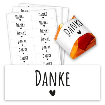 Produktbild von younikat 60 Stück Aufkleber Danke - Gastgeschenk Sticker passend für Küsschen Pralinen I Herz schwarz-weiß I Gastgeschenkaufkleber Hochzeit Taufe Geburtstag I dv1355