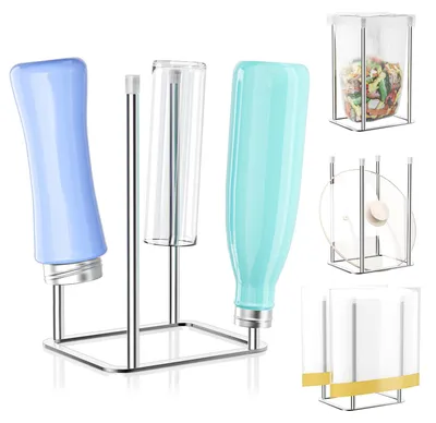 Produktbild von Flaschenständer, Flaschenablage, Flaschenhalter für die Küche, Flaschenständer für Babyflaschen, wiederverwendbarer Flaschenständer für Plastiktüten, Flaschen und Becher (silber, klein)