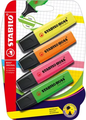 Image de Surligneur - STABILO BOSS ORIGINAL - pack de 4 - vert, rose, orange, jaune
