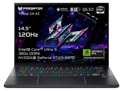 Zdjęcie produktu dla Acer Predator Triton 14 AI, 14,5 cala, model 9-288V, 32 GB pamięci RAM, 2 TB dysk SSD, system Windows 11 Home
