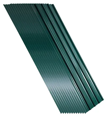 Obrázek produktu pro Střešní desky ISOISL z pozinkované oceli, 36 kusů, rozměry 129 x 46 cm, tloušťka 0,25 mm, zelené barvy, určené pro zahradní domky a přístřešky