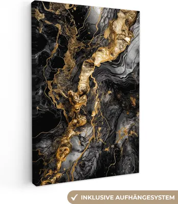 Obrázek produktu pro OneMillionCanvasses® - Plátna - Mramor - Černá - Zlatá - abstraktní, nástěnné umění, nástěnné dekorace Obývací pokoj, 80x120cm