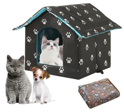 Image de Cabanon pour chat, résistant aux intempéries, pour l'extérieur - Tissu Oxford imperméable - Hauteur : 38 cm - Pliable - Pour chats - Abri pour animaux de compagnie