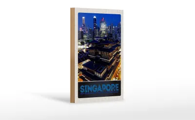 Produktbild von Holzschild Reise 12x18 cm Singapur Stadt Asien Hochhaus Indien