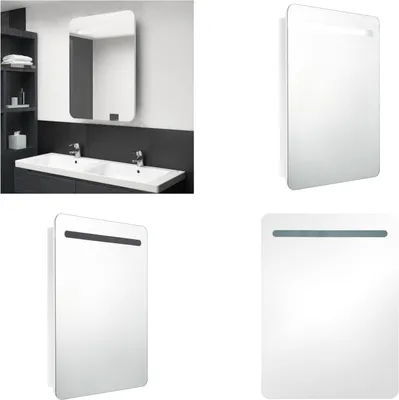 Image de vidaXL Armoire de toilette LED blanc brillant 60x11x80 cm - Armoire de salle de bain - Armoire de toilette - Armoire à miroir