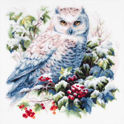 Imagen del producto de Magic Needle, kit de bordado de punto de cruz "Búho de nieve", con patrón de conteo, 26x26 cm