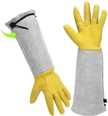 Immagine prodotto di Guanti da giardinaggio lunghi - Guanti extra lunghi color rosa - Resistenti alle spine e ai tagli - Pelle traspirante - Protezione ideale fino al gomito