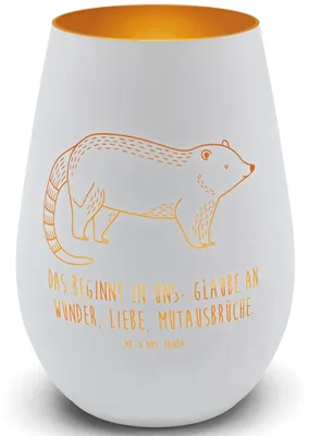 Produktbild von Mr. & Mrs. Panda Laterne Nasenbär - Weiß - Geschenk, Nasenbären, Teelichthalter Glas, Windlicht, Bär, Rüsselbär, Kerzenhalter, Lustige Sprüche, Tischlaterne