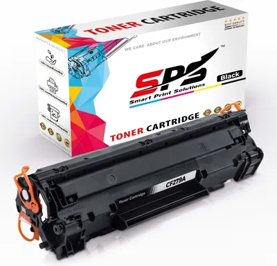 A black toner cartridge and its packaging are shown against a white background.