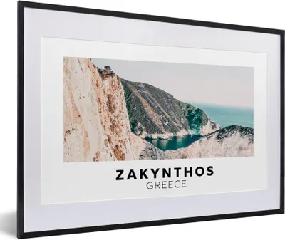 Produktbild von MuchoWow® Gerahmtes Poster Griechenland - Insel - Berge 60x40 cm - Poster mit Schwarzem Bilderrahmen Wandposter Rahmen Foto Bilder - Schlafzimmer - Plakat in Rahmen - Drucken