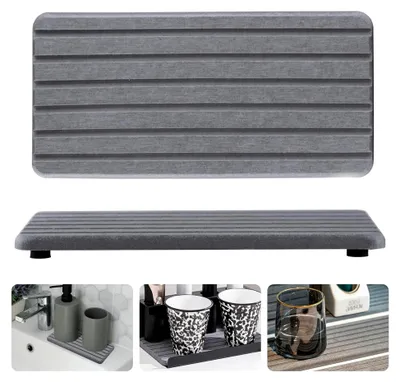Produktbild von 2 Stück Abtropfmatte für Geschirr, 21 x 10 cm Wasserabsorbierende Matte für Badezimmer und Küche - Dunkelgrau