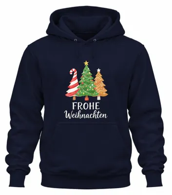 Produktbild von Frohe Weihnachten Weihnachtsbaum Zuckerstange Tannenbaum Hoodie Kapuzenpullover, Navy, L