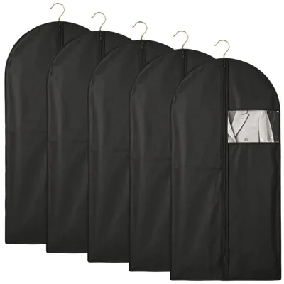 Immagine prodotto di Sacchi per abiti, set da 5, 120 x 60 cm, traspiranti, neri
