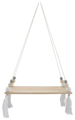 Wandhängeregal mit Perlen, Holz, 39x14x3 cm, weiß+grau