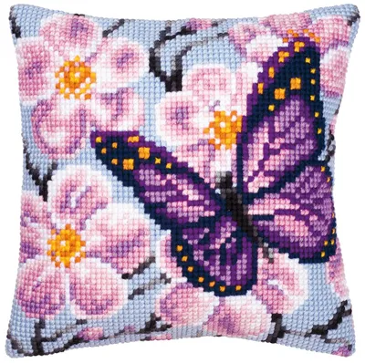 Produktbild von Vervaco KK122 Kreuzstichkissen Violetter Schmetterling