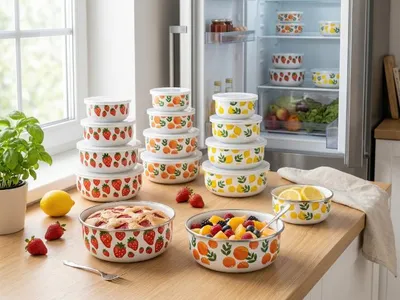 Obrázok produktu pre Emajlvané nádoby na ovocie s pokrievkami, 10–18 cm