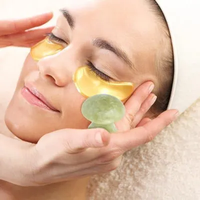 Produktbild von Gesichts- und Augenmassagegerät zur Gesichtspflege, 2 Stück in Pilzform, Jade-Roller aus natürlichem grünem Jade-Material