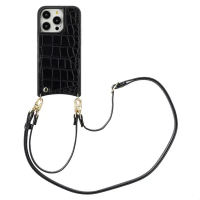 Produktbild von Selencia Nova Croco HandyHülle mit Kordel und Kartenhalter iPhone 14 Pro - Schwarz