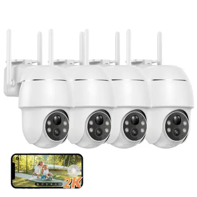 Image de 4 pièces 2K 3MP caméra de surveillance extérieure 355 °/90 ° pivotant caméra extérieure batterie vision nocturne couleur détection de personnes / de mouvement sans fil WLAN caméra IP