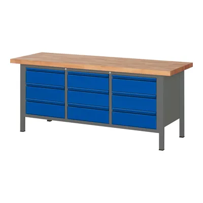 Produktbild von STIER Höhenverstellbare Werkbank Premium mit 9 Schubladen BxTxH 2000x700x840-1040mm anthrazitmetall / RAL 5010