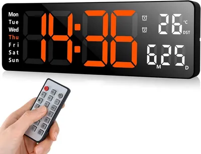 Produktbild von MODFU Digitale Wanduhr, USB-Wanduhr mit großem Display, LED-Digitaluhr mit Fernbedienung, Timer und Countdown, große Uhr mit Datum, Wochentag, Temperatur