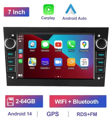 Productafbeelding van 2-DIN autoradio voor Opel Astra H/J/G, Zafira B/C, Corsa C/D, Antara, Vectra en Vivaro - Android 13 - Apple CarPlay - Android Auto - 7-inch touchscreen - 64 GB opslaggeheugen