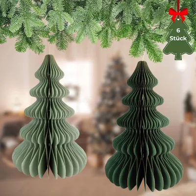 Produktbild von Weihnachtsdeko Tannenbäume zum Aufhängen Salbeigrün 6er Set