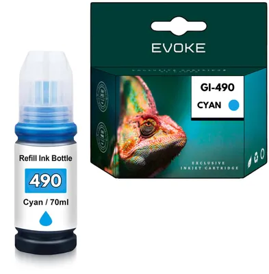 Produktbild von Evoke Cartus Canon-Druckertinte GI490C cyan, 70 ml, 7000 Seiten, GI-490C, kompatibel mit Pixma G1400, G1411, G2400, G2411, G3400, G3411