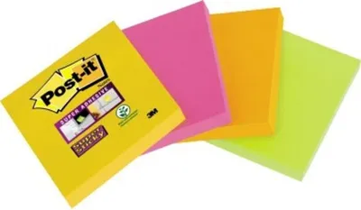Produktbild von Post-it Haftnotiz Super Sticky Notes Maße: 48 x 48 mm (B x H) Farbe: 1 x ultragelb, 1 x ultrapink, 1 x