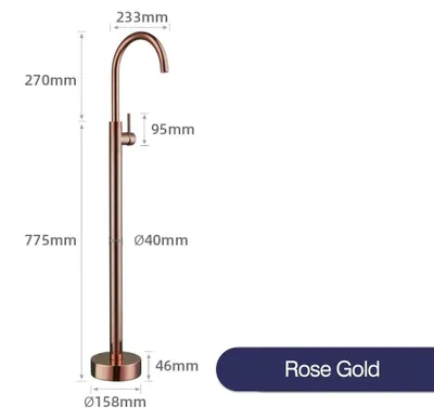 Produktbild von Freistehende Badewannenarmatur bodenmontiert - Einhebel Wannenmischer - 360° schwenkbarer Auslauf - Messingkörper, Keramikkartusche - Mit Handbrause - Roségold
