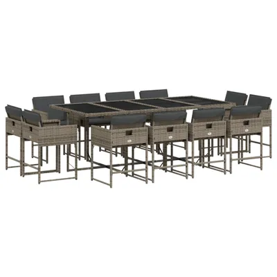 Produktbild von vidaXL 13-tlg. Garten-Essgruppe mit Kissen Grau Poly Rattan