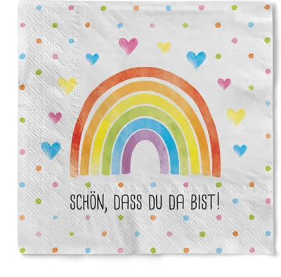 Produktbild von Sovie HOME Serviette Rainbow Schön, dass du da bist in Weiß aus Tissue 33 x 33 cm, 5 x 20 Stück