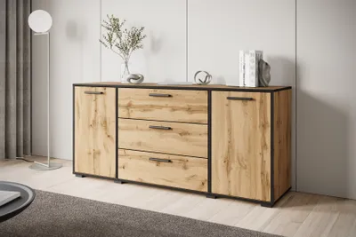 Produktbild von MINIO Kommode TOGA 150 cm  Wohnzimmer Sideboard - Wotan Eiche / Schwarz
