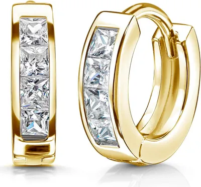 Produktbild von MATERIA by Matthias Wagner Damen Gold Ohrringe Klapp-Creolen 925 Sterling Silber vergoldet mit Zirkonia 15mm SO-453-Gold
