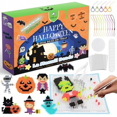 Zdjęcie produktu dla Zestaw Koralików do Prasowania - Happy Halloween, 6000 szt., 13 kolorów, Świecące, Srebrne, Brokatowe, La Manuli