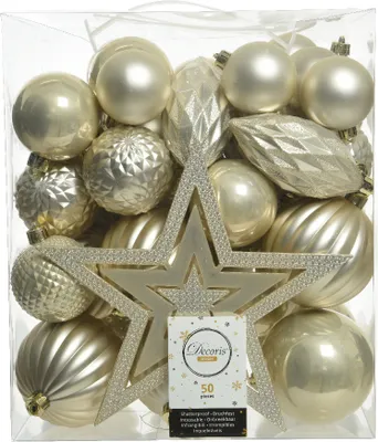 Produktbild von Weihnachtskugeln Kunststoff mit Christbaumstern 50er Set - Perle