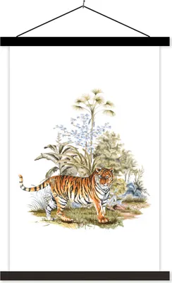 Produktbild von MuchoWow® Textilposter Tiger - Pflanzen - Gras 120x180 cm mit schwarzem Rahmen - Fotos